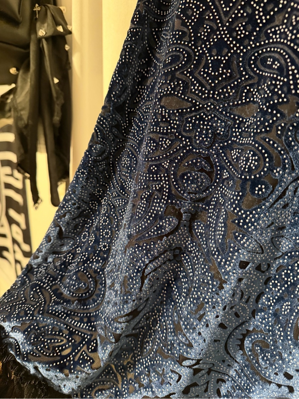 Kimchi Blue Navy Blue Velvet Lace-Trim Mini Dress - Picture 2 of 4